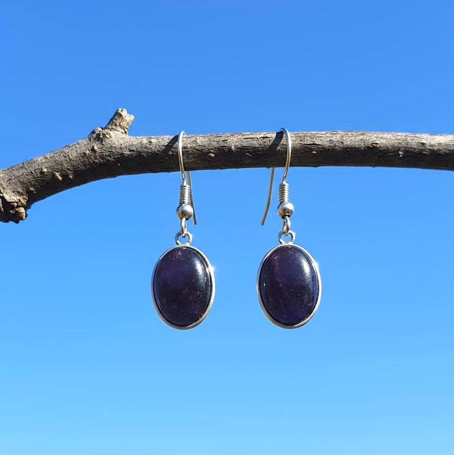 Collectie ovale oorbellen edelstenen in zilver hypoallergeen roestvrij staal