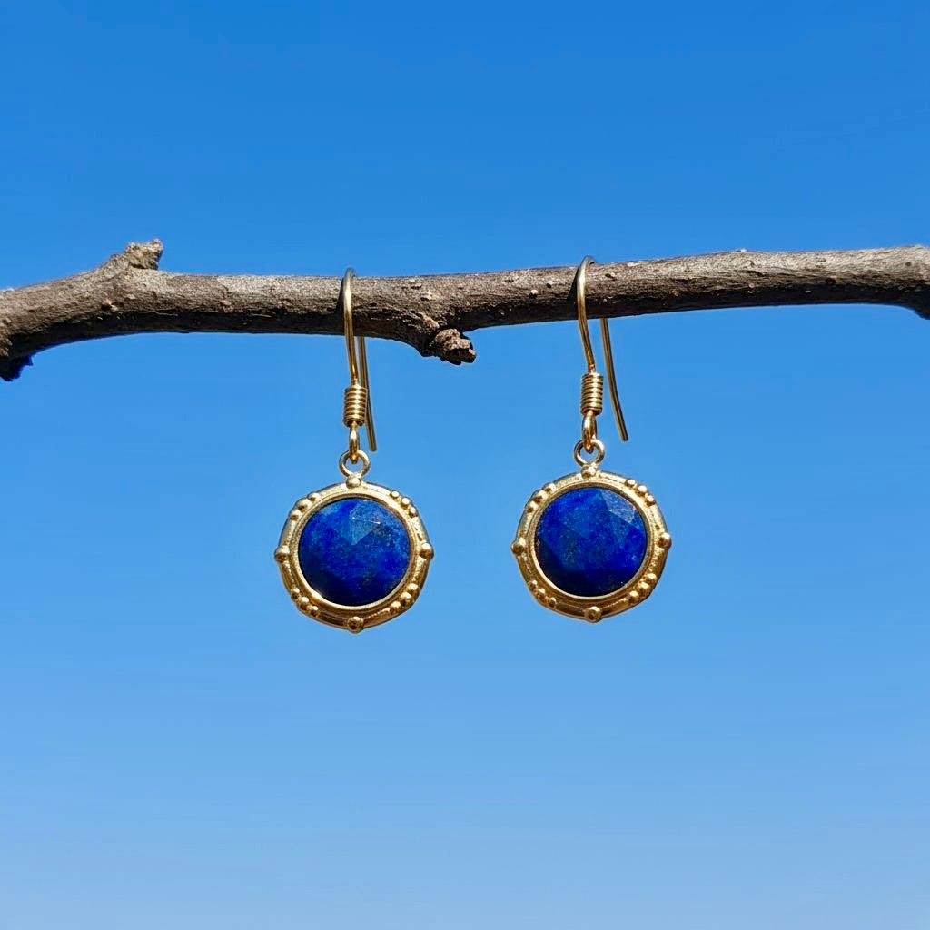 Earrings with lapis lazuli in gold stainless steel