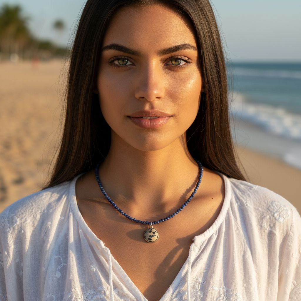 Lapis lazuli ketting met dalmatiër japis