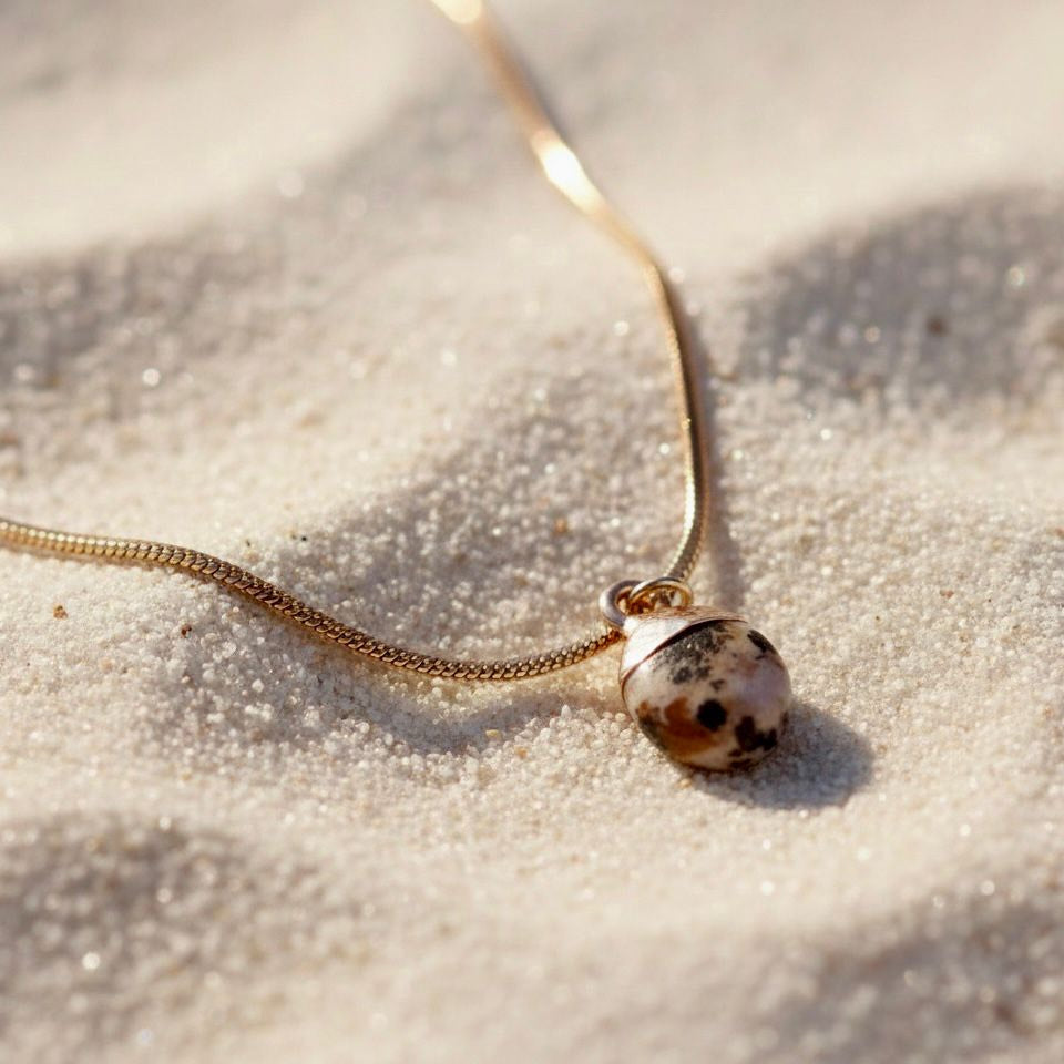 Gouden roestvrijstalen snake ketting met dalmatiër jaspis