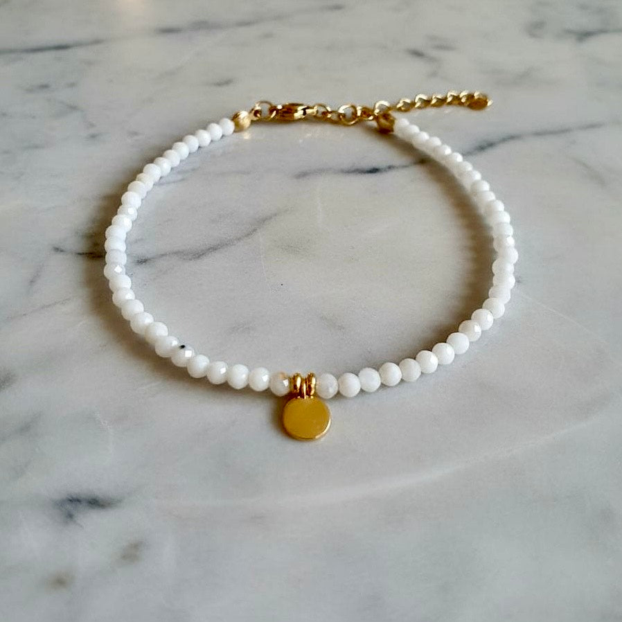 Maansteen armband met goud muntje