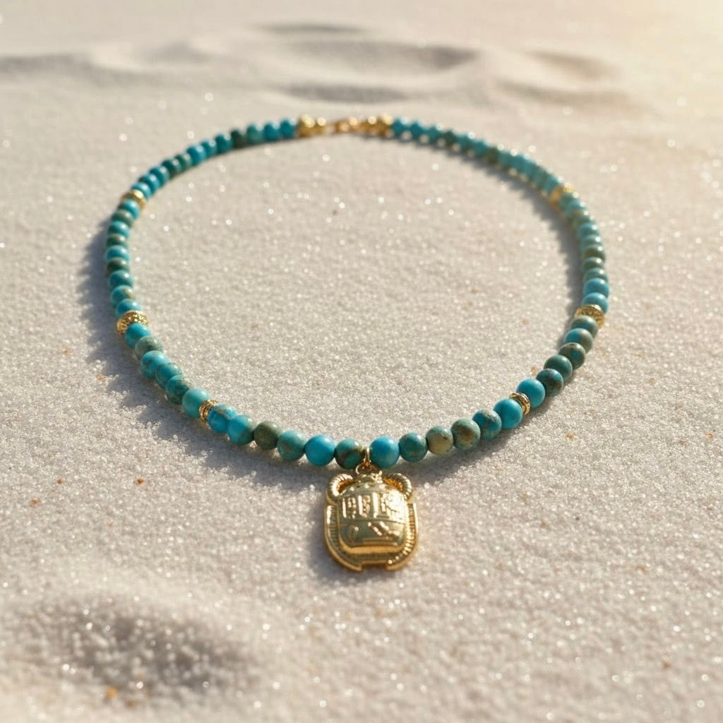 Zee-sediment jaspis ketting met Egyptische scarabee