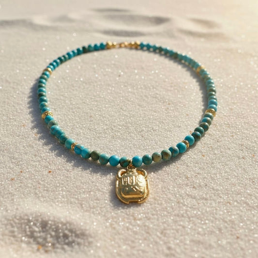 Zee-sediment jaspis ketting met Egyptische scarabee