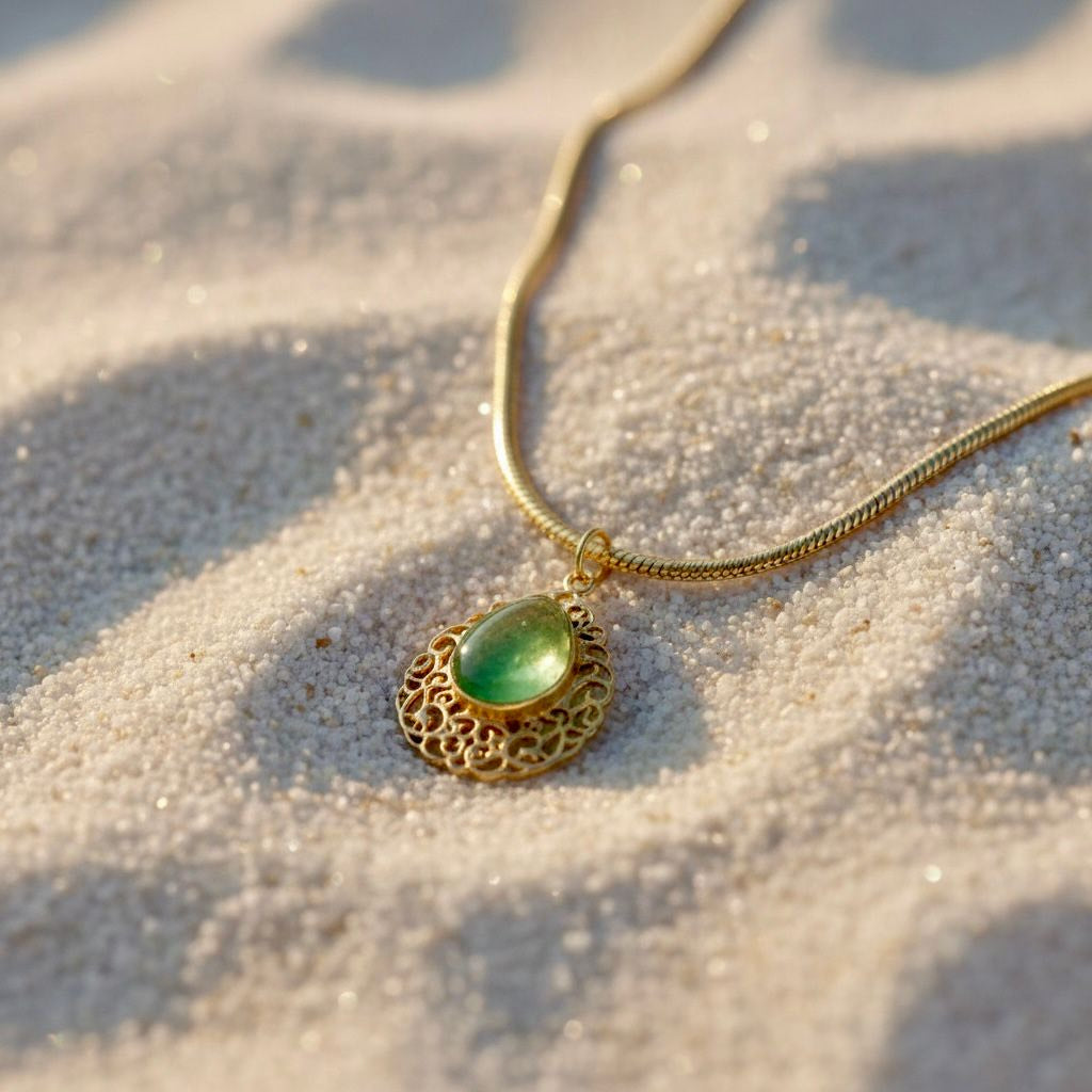 Gouden roestvrijstalen snake ketting met groene aventurijn