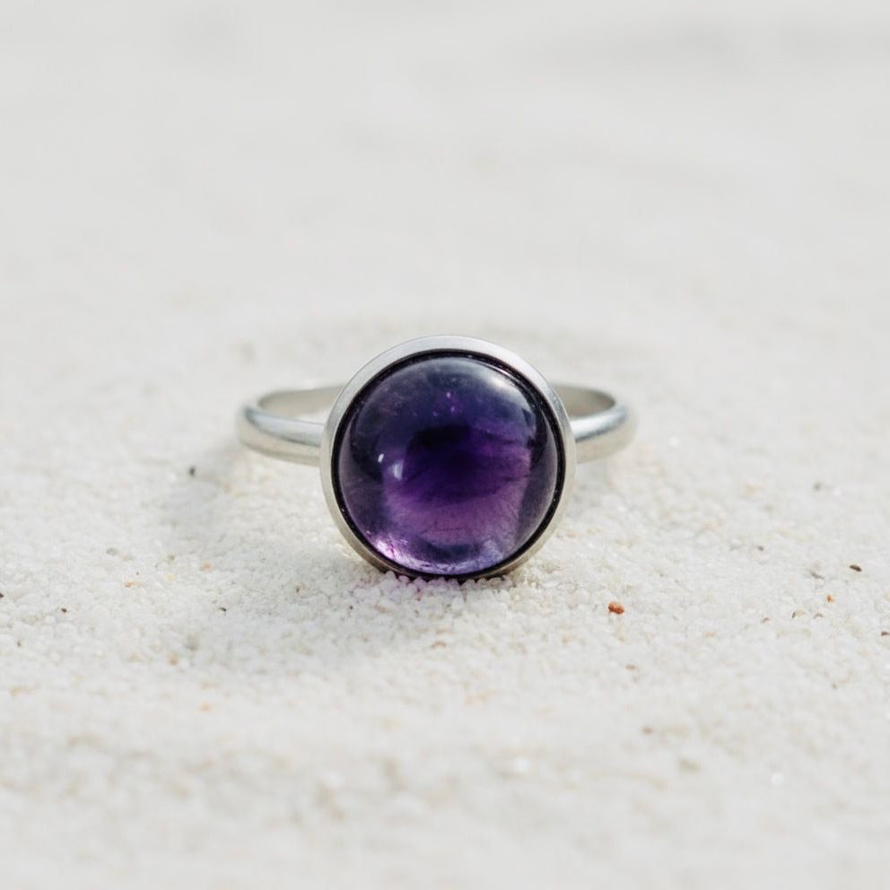 Collectie verstelbare ringen met ronde edelstenen van 10mm in zilver hypoallergeen roestvrij staal