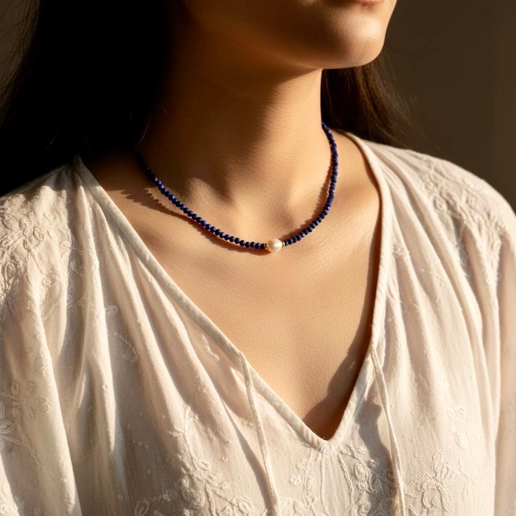 Lapis lazuli ketting met zoetwaterparel