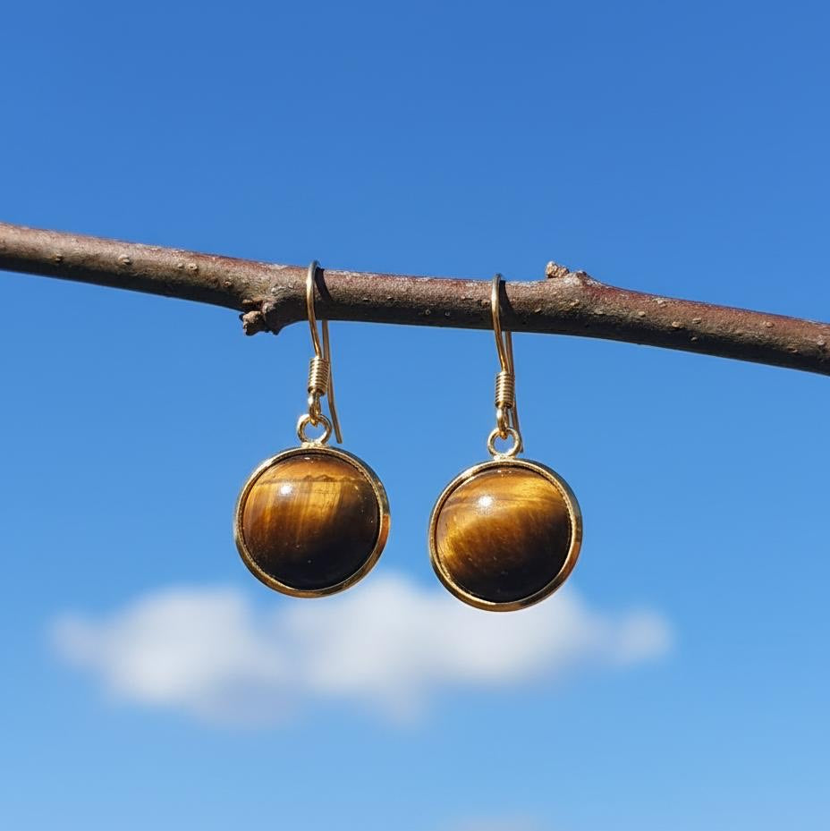 Collectie oorbellen met ronde 12mm edelstenen in goud hypoallergeen roestvrij staal