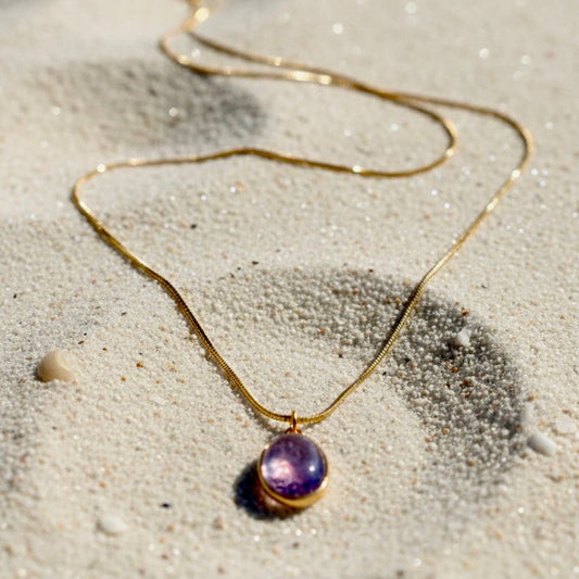 Gouden roestvrijstalen snake ketting met amethist