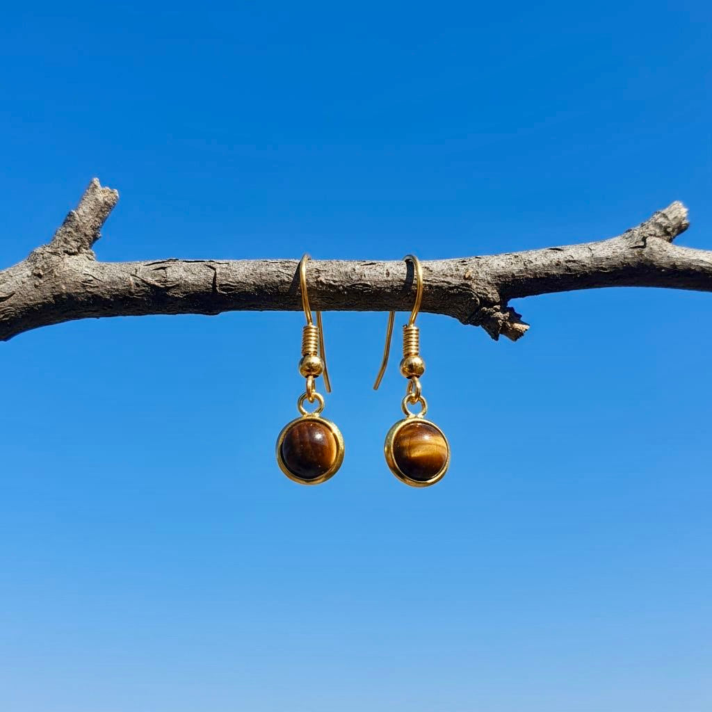 Collectie minimalistische oorbellen met ronde 6mm edelstenen in goud hypoallergeen roestvrij staal