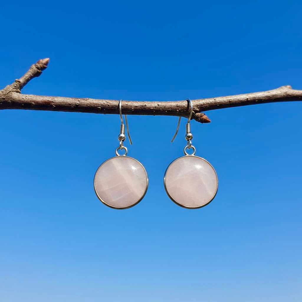 Rozenkwarts oorbellen in zilver roestvrij staal