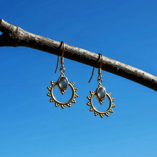 Bohemian oorbellen met labradoriet in goud roestvrij staal