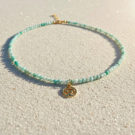 Ketting van amazoniet met Chinese gelukshanger
