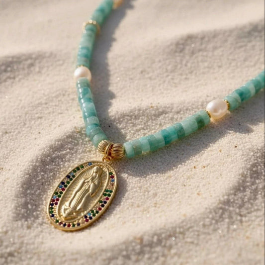 Amazoniet ketting met de heilige Maria