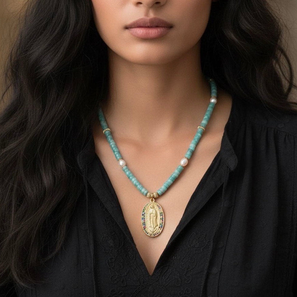 Amazoniet ketting met de heilige Maria