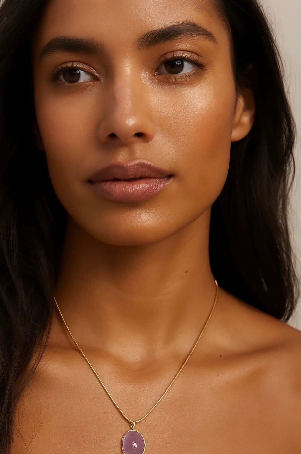 Gouden roestvrijstalen snake ketting met amethist