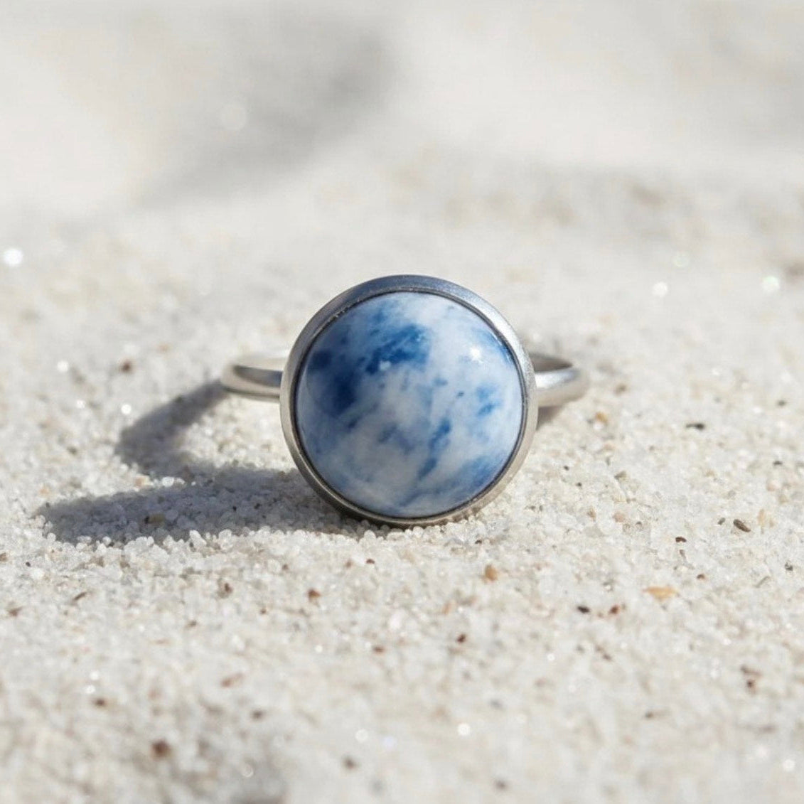 Collectie verstelbare ringen met ronde edelstenen van 12mm in zilver hypoallergeen roestvrij staal