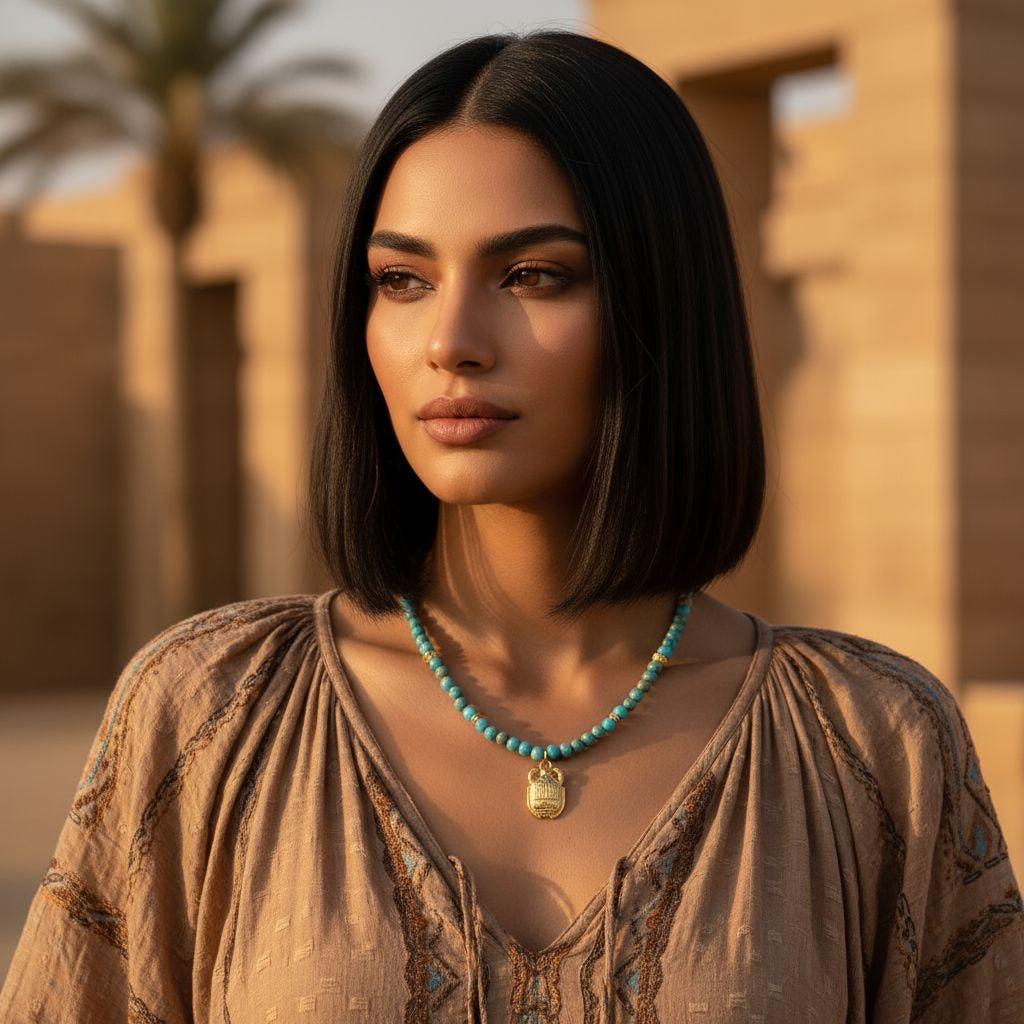 Zee-sediment jaspis ketting met Egyptische scarabee