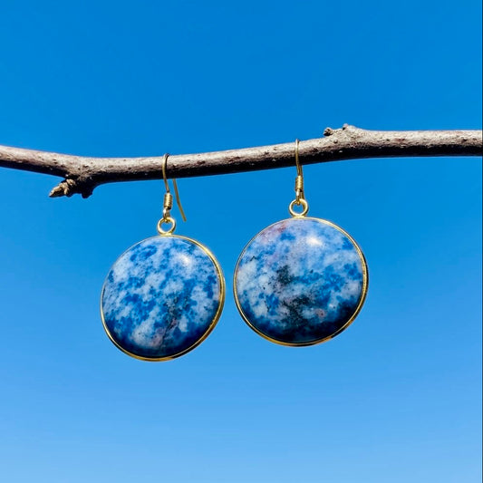 Collectie oorbellen met grote ronde edelstenen in goud roestvrij staal