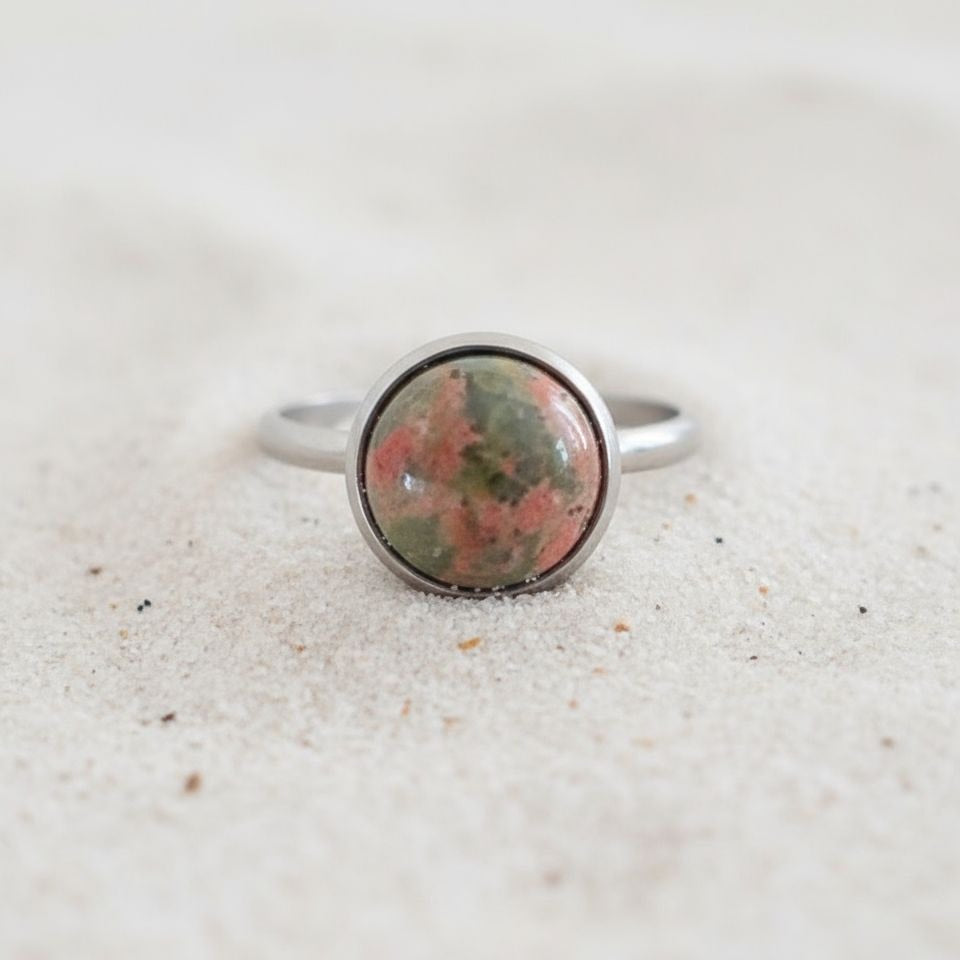 Collectie verstelbare ringen met ronde edelstenen van 10mm in zilver hypoallergeen roestvrij staal