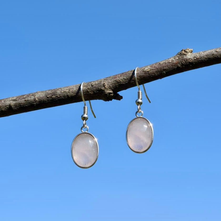 Collectie ovale oorbellen edelstenen in zilver hypoallergeen roestvrij staal