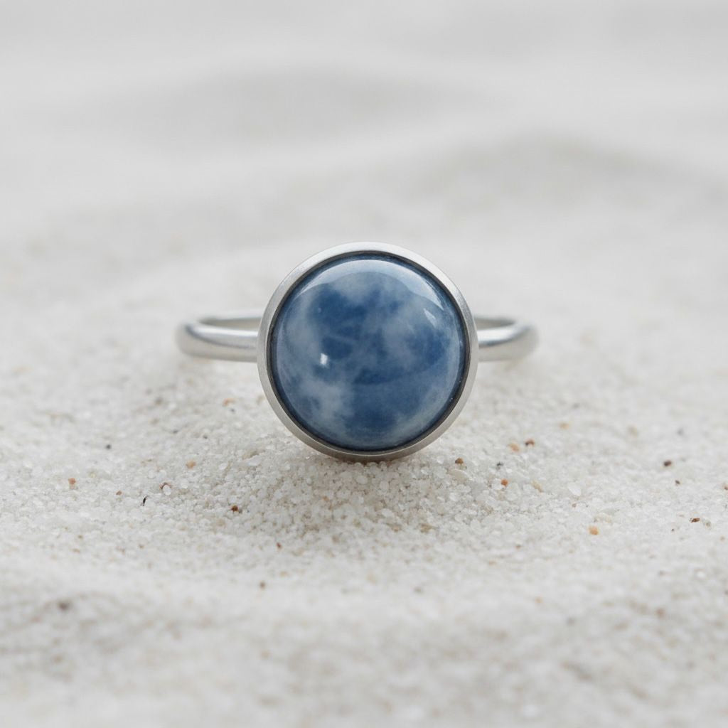 Collectie verstelbare ringen met ronde edelstenen van 10mm in zilver hypoallergeen roestvrij staal